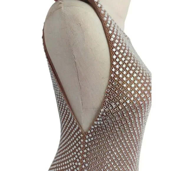 Self-Portrait Silver Rhinestone Mesh Midi Dress US 6 - Picture 10 of 11